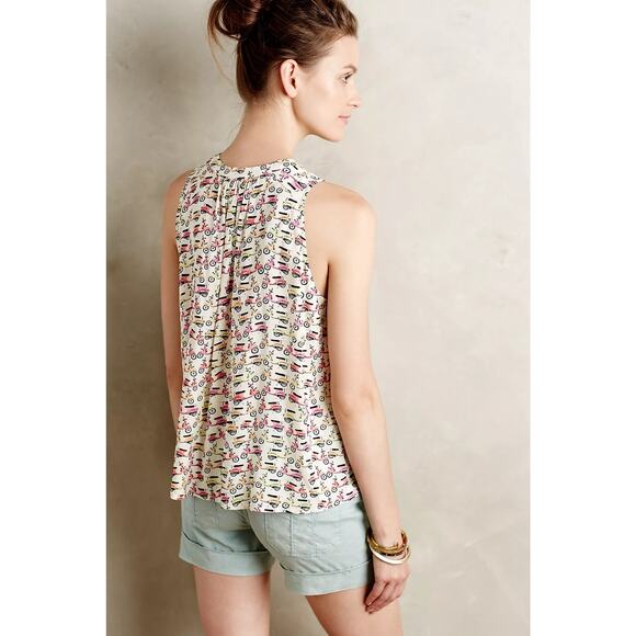 Maeve Anthropologie Vespa Scooter Print Sleeveless Blouse Enna Tank - Size 6 - Picture 3 of 13